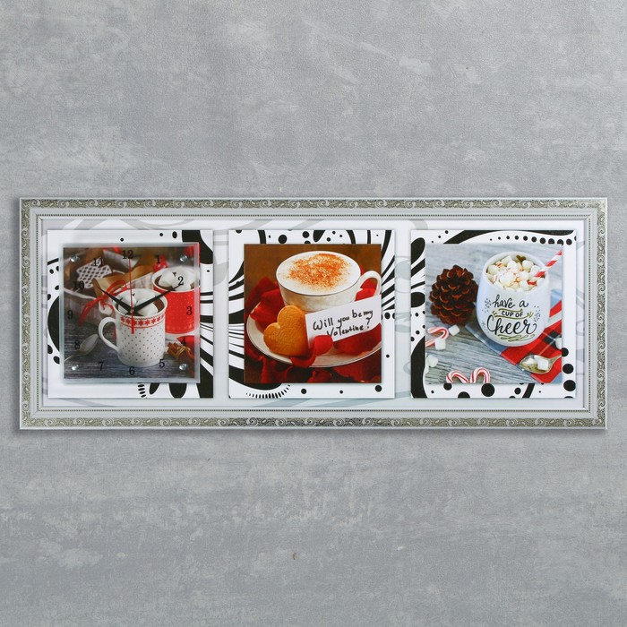 Часы-картина настенные прямоугольные "Кофе", 35х100 см микс