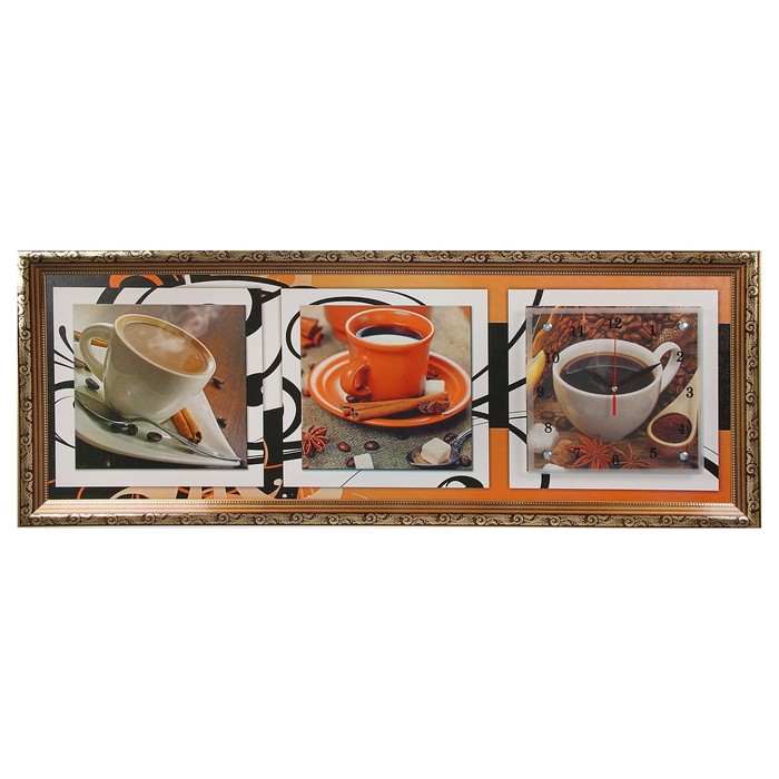 Часы-картина настенные прямоугольные "Кофейная церемония", 35х100 см микс