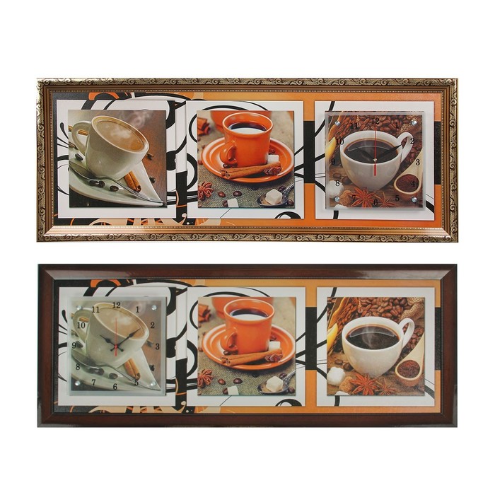 Часы-картина настенные прямоугольные "Кофейная церемония", 35х100 см микс