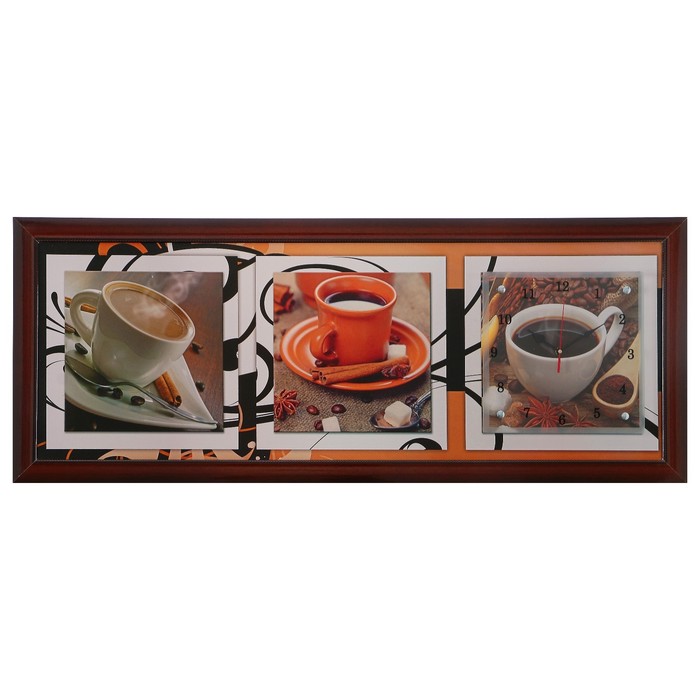 Часы-картина настенные прямоугольные "Кофейная церемония", 35х100 см микс