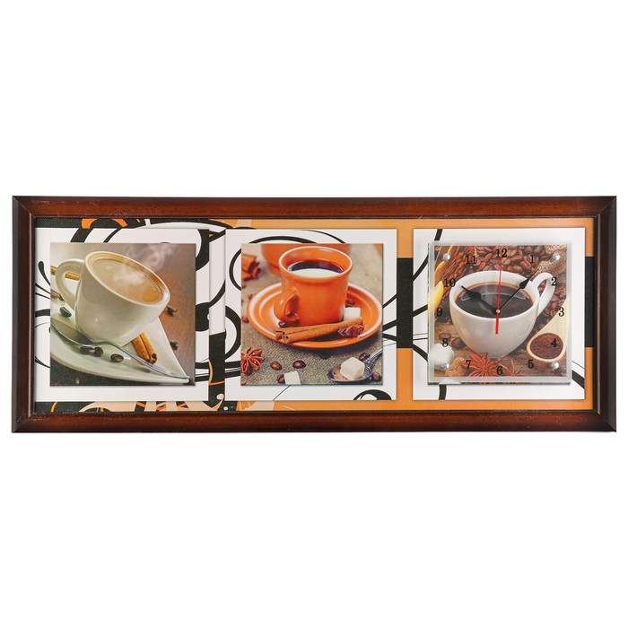 Часы-картина настенные прямоугольные "Кофейная церемония", 35х100 см микс
