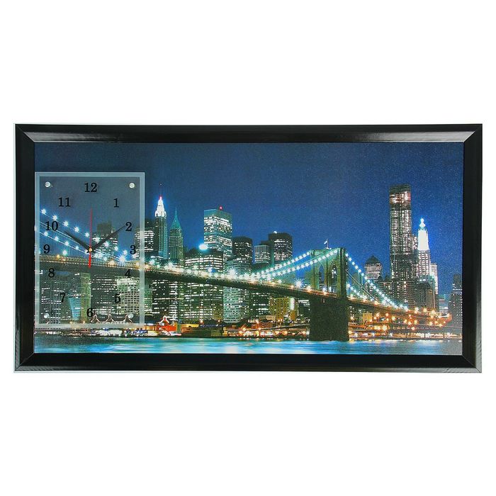 Часы-картина настенные прямоугольные "Бруклинский Мост ночью", 50х100 см микс