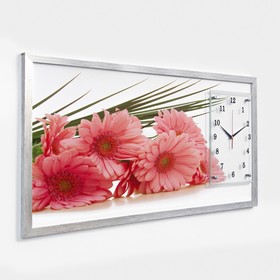 Часы-картина настенные, серия: Цветы, "Герберы", 50х100  см, микс