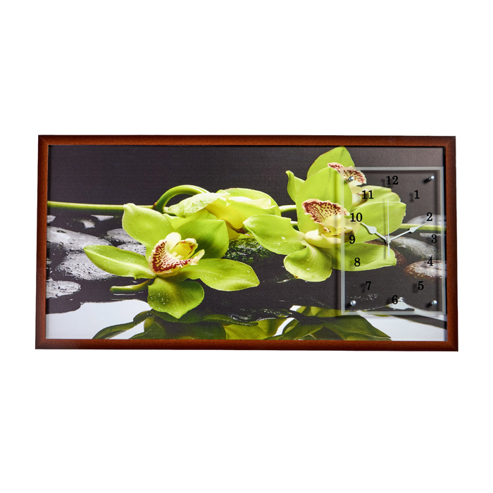 Часы-картина настенные, серия: Цветы, Зеленые орхидеи, 50 х 100 см
