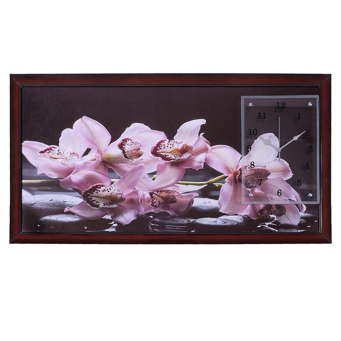 Часы-картина настенные, серия: Цветы, Фиолетовые орхидеи, 50 х 100 см часы настенные серия цветы розовые орхидеи с узором 25 х 35 см