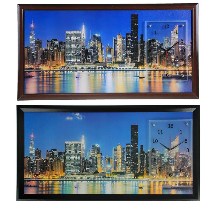 Часы-картина настенные прямоугольные "Ночной город", 50х100 см микс