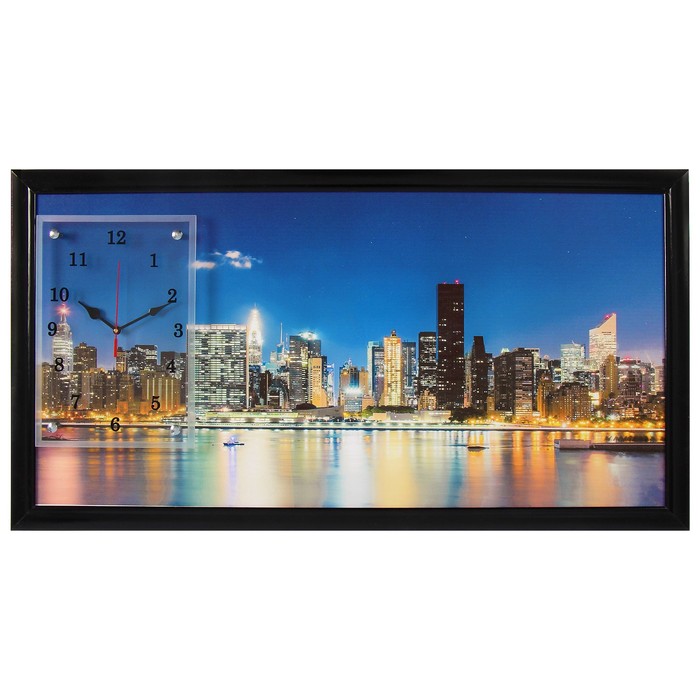 Часы-картина настенные прямоугольные "Ночной город", 50х100 см микс