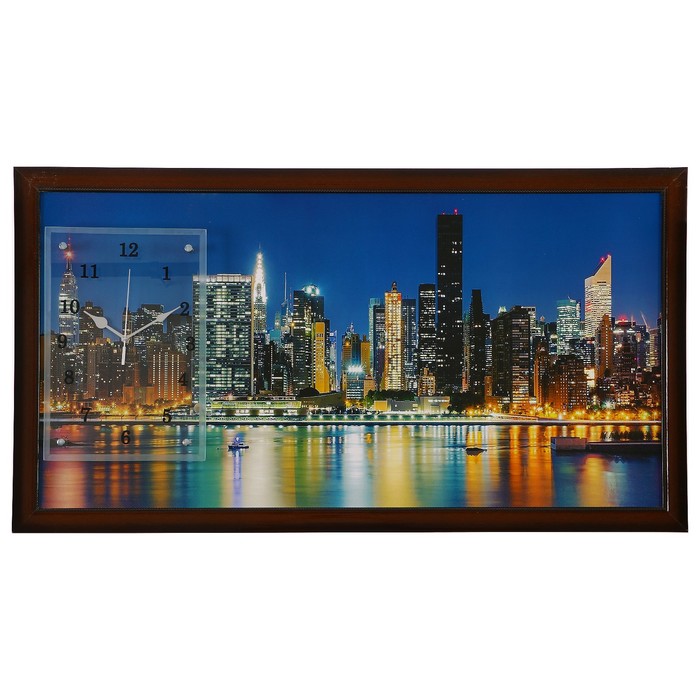 Часы-картина настенные прямоугольные "Ночной город", 50х100 см микс