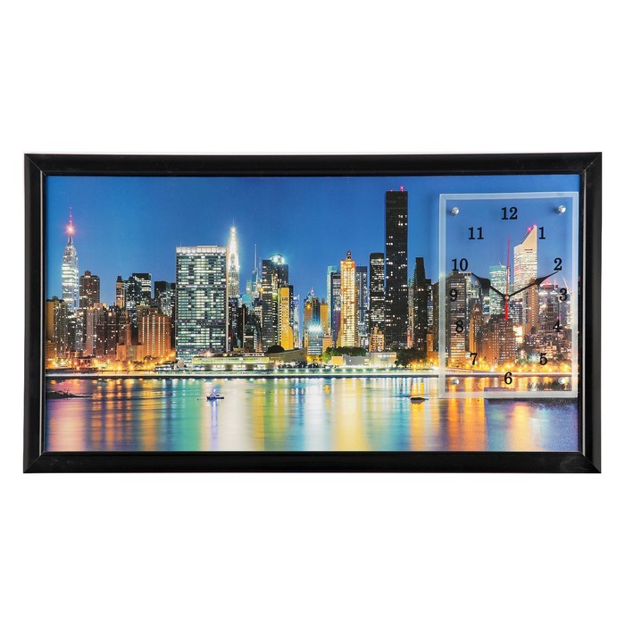 Часы-картина настенные прямоугольные "Ночной город", 50х100 см микс