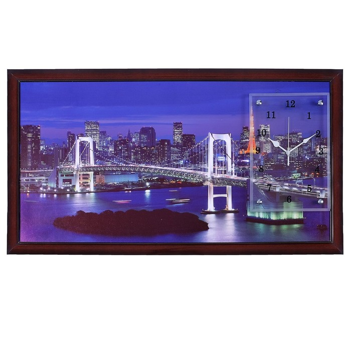 Часы-картина настенные прямоугольные "Сумерки в Нью-Йорке", 50х100 см микс