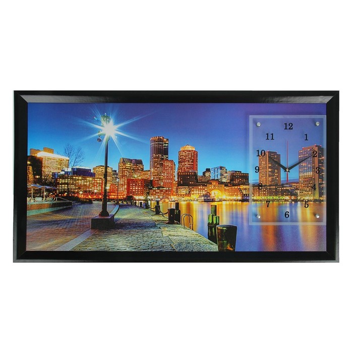 Часы-картина настенные прямоугольные "Ночной город", 50х100 см микс