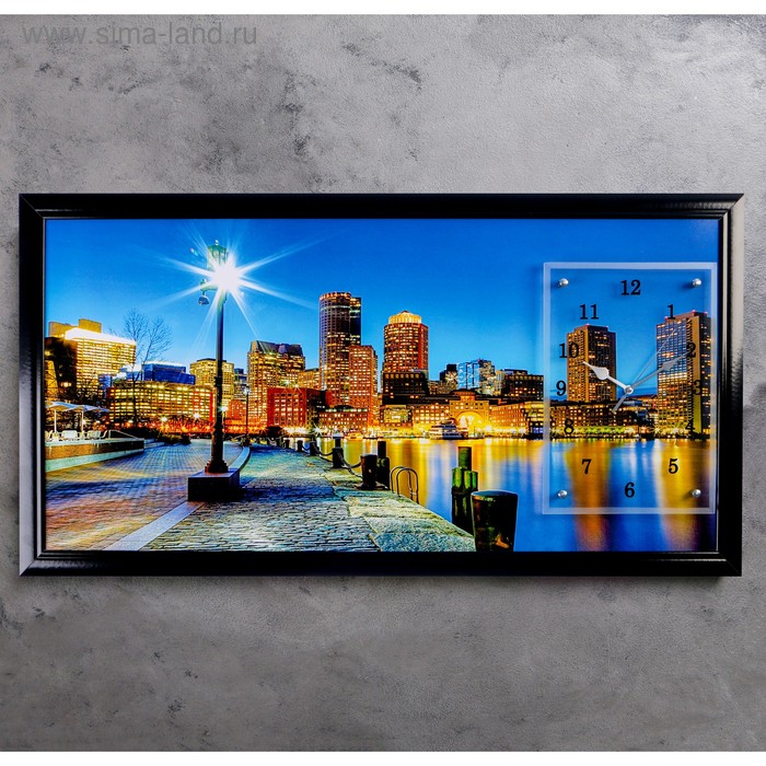 Часы-картина настенные, серия: Город, Ночной город и архитектура, 50 х 100 см