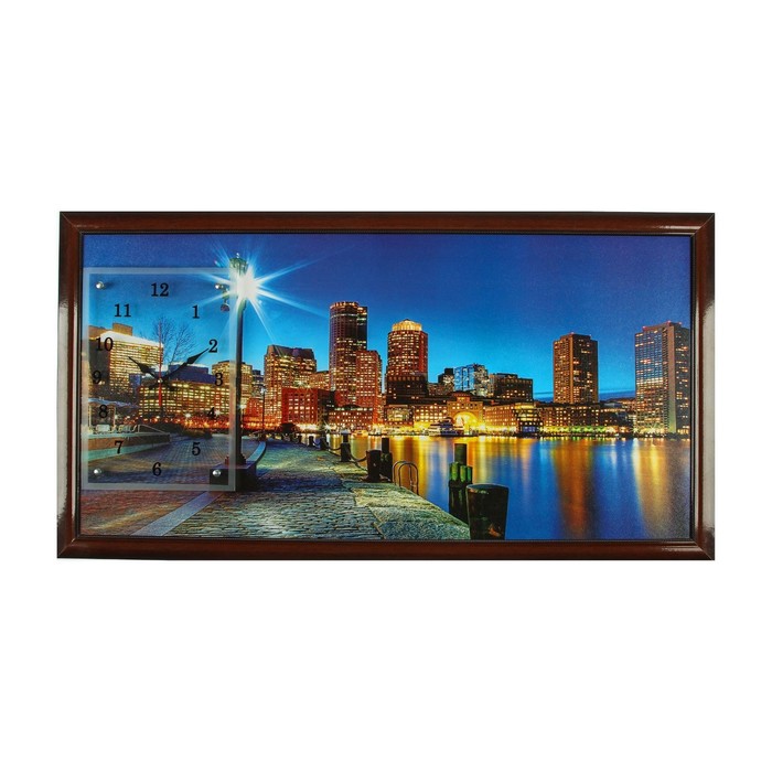 Часы-картина настенные прямоугольные "Ночной город", 50х100 см микс