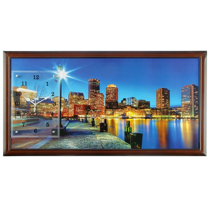 Часы-картина настенные прямоугольные "Ночной город", 50х100 см микс