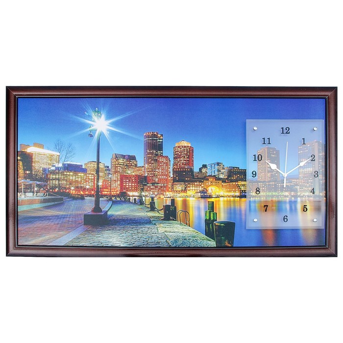 Часы-картина настенные прямоугольные "Ночной город", 50х100 см микс
