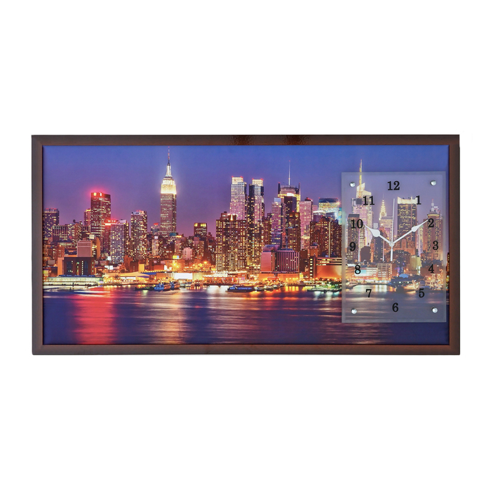 Часы-картина настенные прямоугольные "Огни большого города", 50х100 см микс