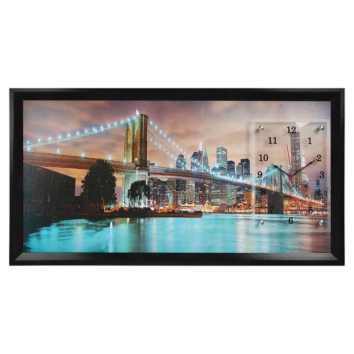 Часы-картина настенные, серия: Город, Бруклинский мост, 50 х 100 см часы картина настенные серия город бруклинский мост ночной нью йорк 35х60 см