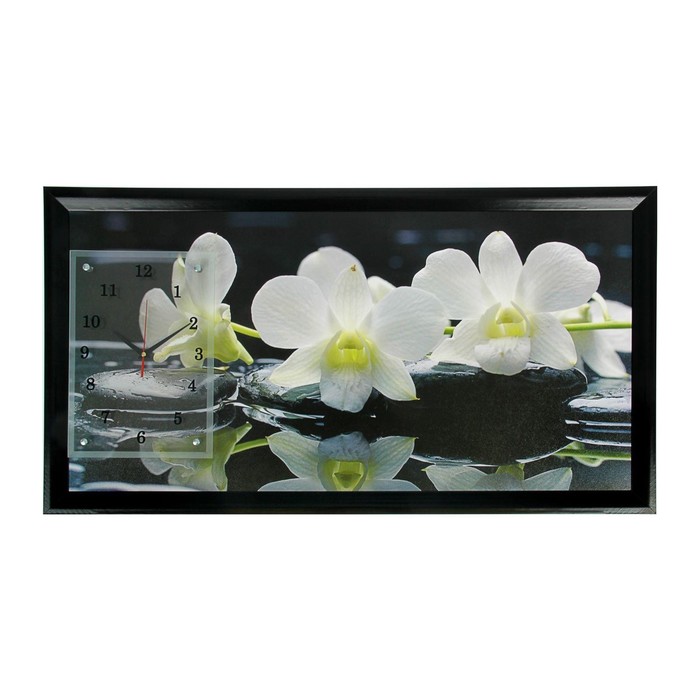 Часы-картина настенные, серия: Цветы, Белые орхидеи, 50 х 100 см часы картина настенные серия цветы орхидеи на камнях 40 х 76 см