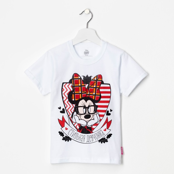 Футболка для девочек "Стильная девчонка", Минни Маус, рост 122-128 (34) см, 7-8 лет, 100% хлопок