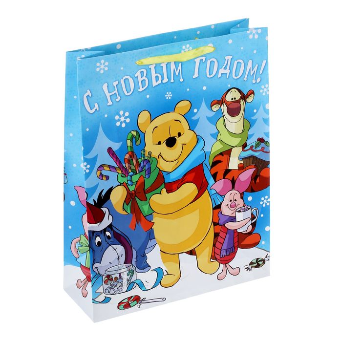 Пакет ламинат вертикальный "Сладкого Нового года!", Медвежонок Винни и его друзья, 31 х 40 х 11 см