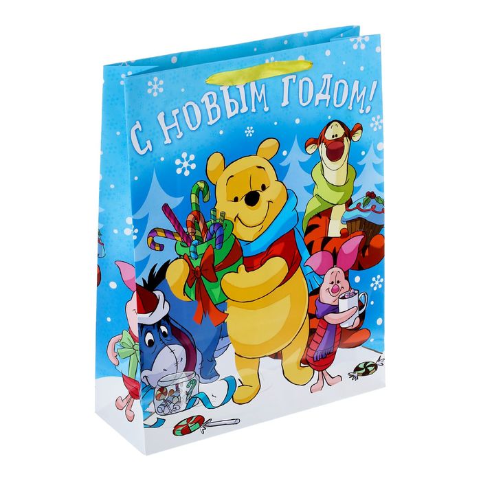 Пакет ламинат вертикальный "Сладкого Нового года!", Медвежонок Винни и его друзья, 31 х 40 х 11 см