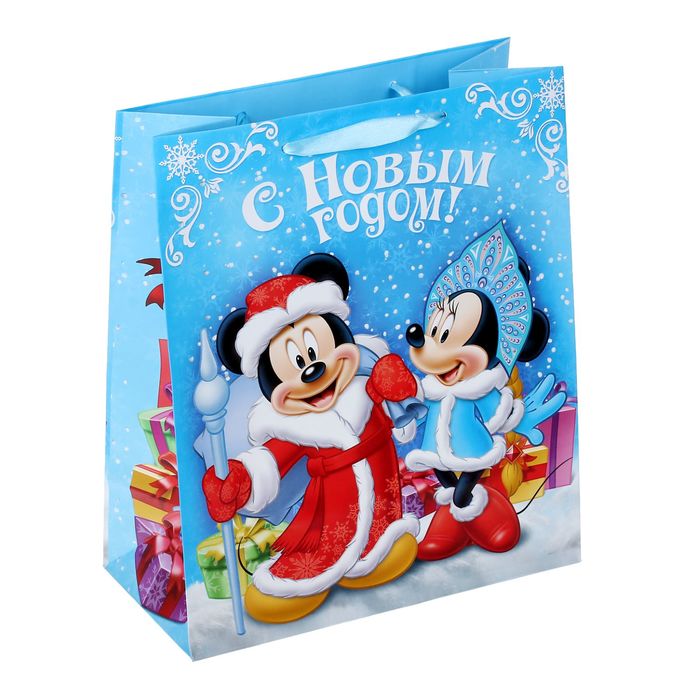 Пакет ламинат вертикальный "С Новым годом!", Микки Маус и друзья, 23 х 27 х 11,5 см