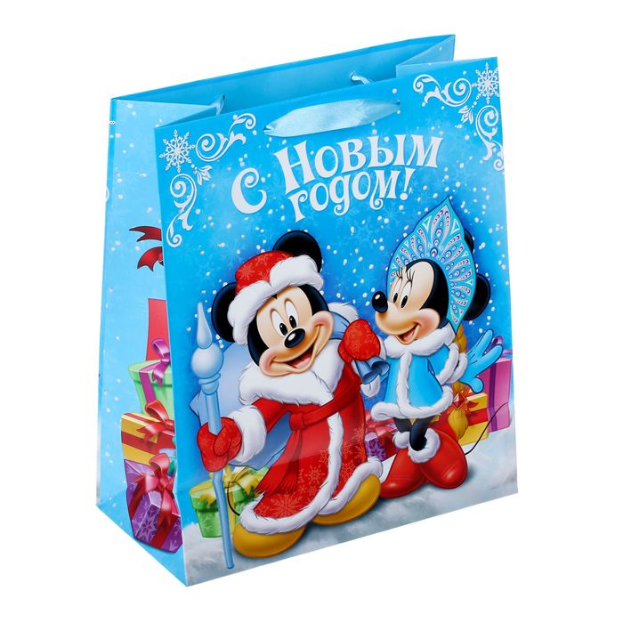 Пакет ламинат вертикальный "С Новым годом!", Микки Маус и друзья, 23 х 27 х 11,5 см