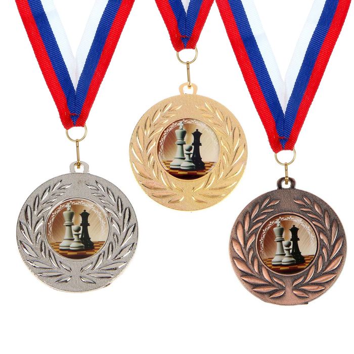 Медаль тематическая 079 "Шахматы", цвет сер, диам 5 см