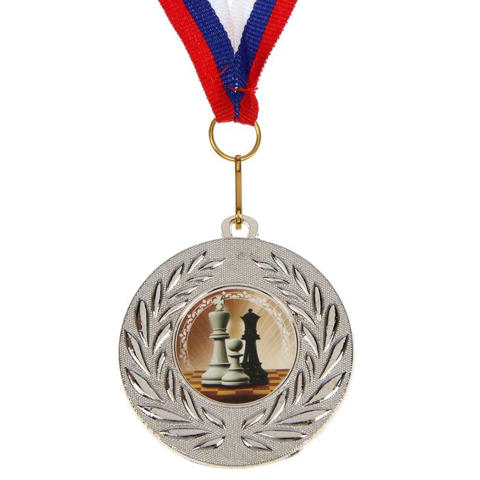 Медаль тематическая 079 "Шахматы", цвет сер, диам 5 см