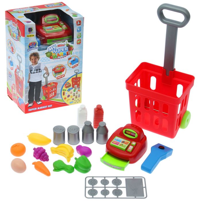 Игровой набор "Магазин" с продуктовой тележкой, 27 предметов, световые и звуковые эффектами, высота 47 см