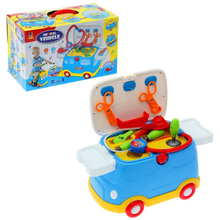 Игровой набор чемодан-каталка "Скорая помощь", световые и звуковые эффекты, работает от батареек, 9 предметов