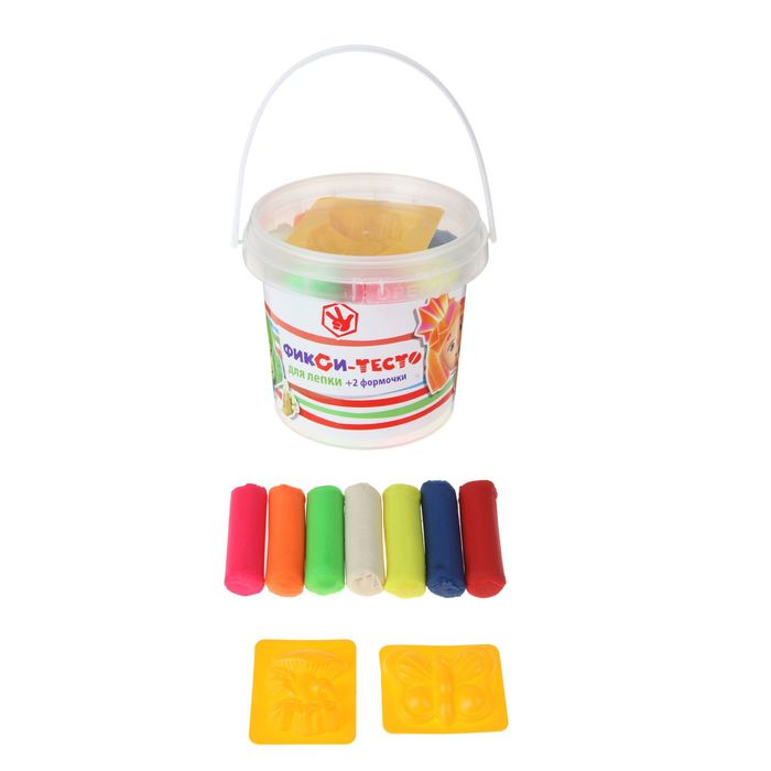 Тесто для лепки "Фиксики", 7 цветов по 30 г + 2 формочки