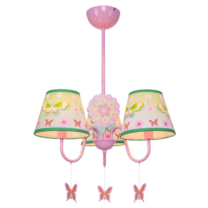 Люстра детская "Бабочки" 3 лампы 40W Е14 розовый 40х40х75 см
