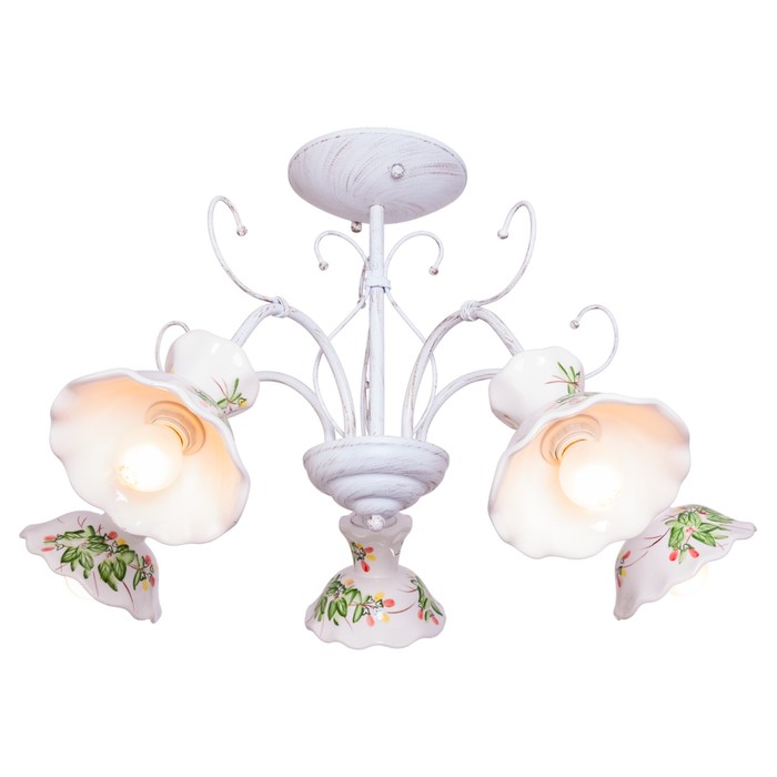 Люстра классика "Земляника" 5 ламп 40W Е14 основание белый, золото 64х64х42 см