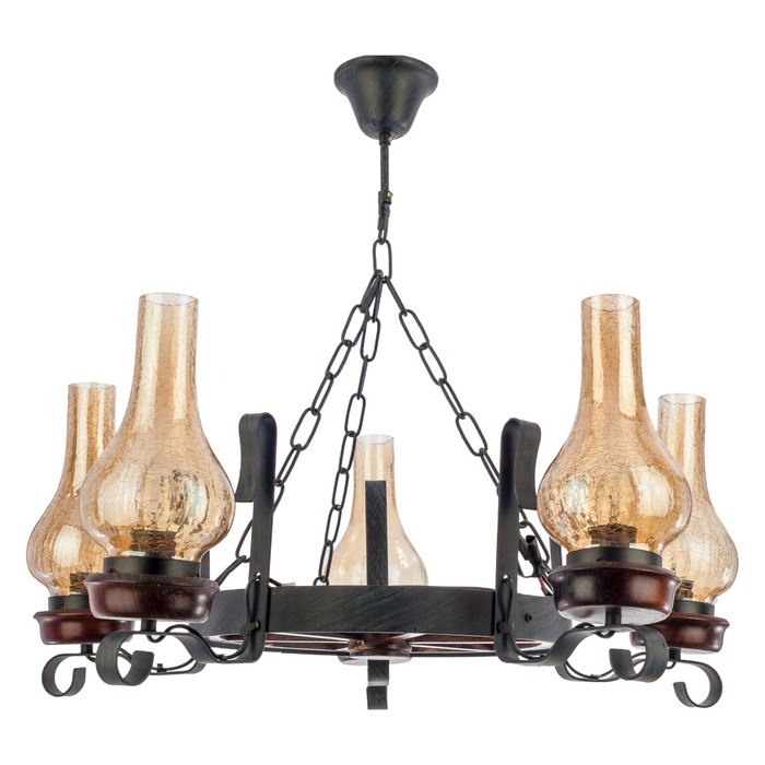 Люстра кантри "Штурвал" 5 ламп 40W Е27 основание коричневое 75х75х100 см