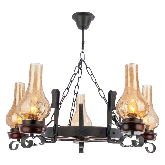 Люстра кантри "Штурвал" 5 ламп 40W Е27 основание коричневое 75х75х100 см