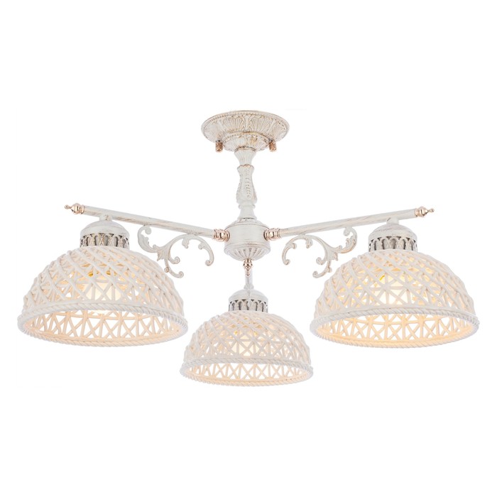 Люстра классика керамика "Плетенка" 3 лампы 60W Е27 основание белое с золотом 65х65х30 см