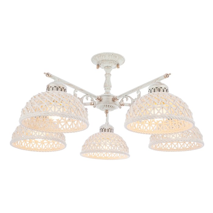 Люстра классика керамика "Плетенка" 5 ламп 60W Е27 основание белое с золотом 65х65х30 см