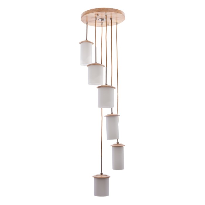 Люстра кантри "Питильяно" 6 ламп 40W Е27 основание серебро с коричневым 37х37х90 см