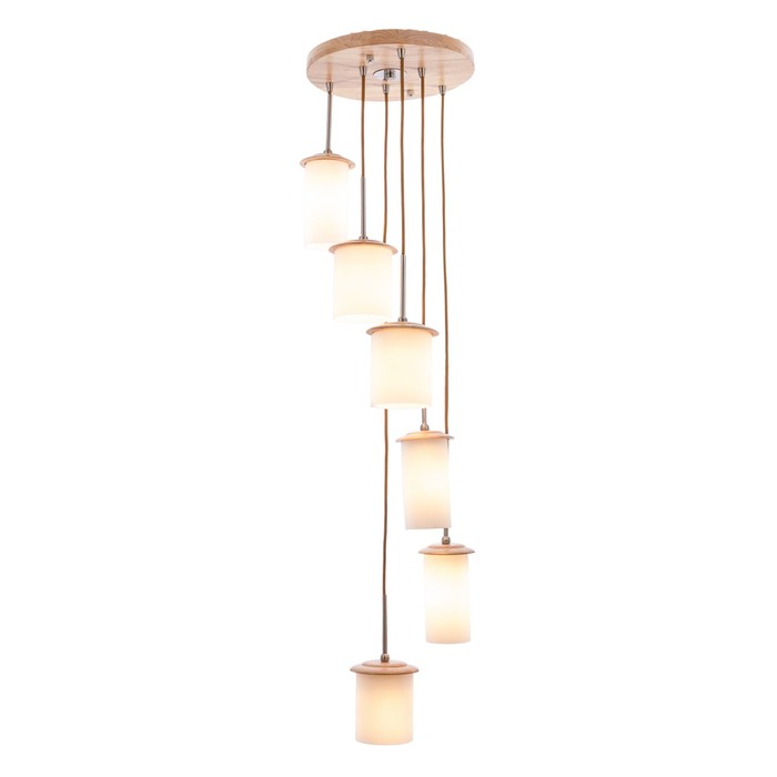 Люстра кантри "Питильяно" 6 ламп 40W Е27 основание серебро с коричневым 37х37х90 см