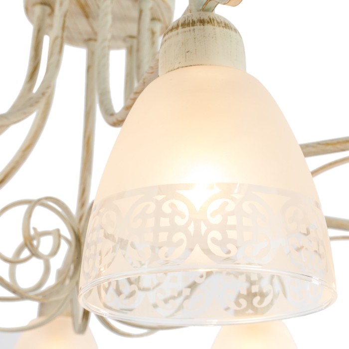 Люстра классика "Орнамент" 8 ламп 40W Е14 основание белое с золотом 70х70х33 см