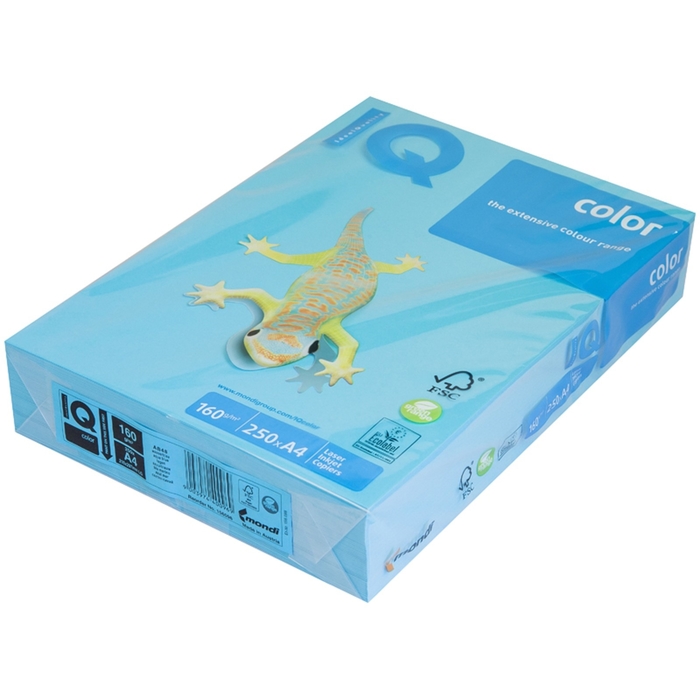 Бумага цветная IQ COLOR Intensive (А4,160г,AB48-светло-синий) пачка 250л, А+