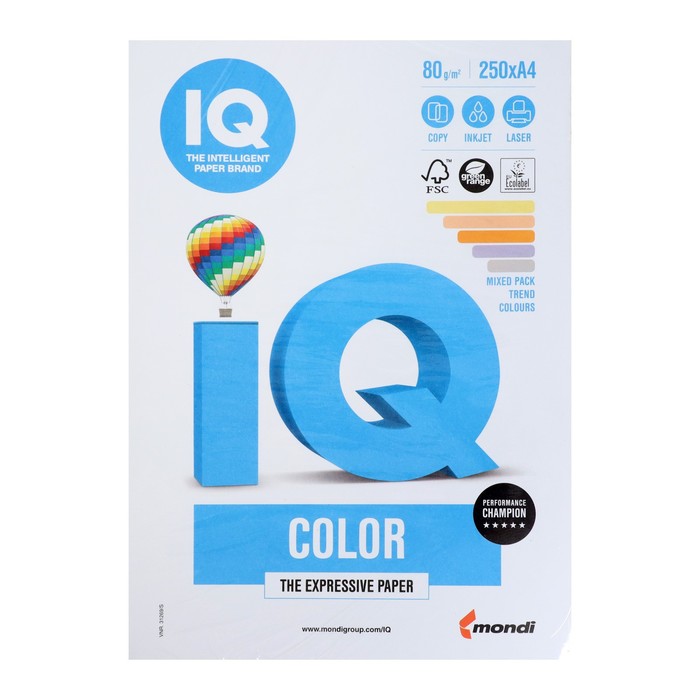 Бумага цветная IQ COLOR Trend Mix (80г, 5цв по 50шт) пачка 250л.