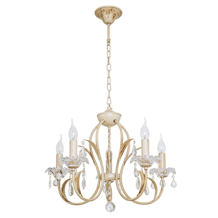 Люстра классика "Селеста" 5 ламп 60W Е14 основание белое с золотом 60х60х110 см