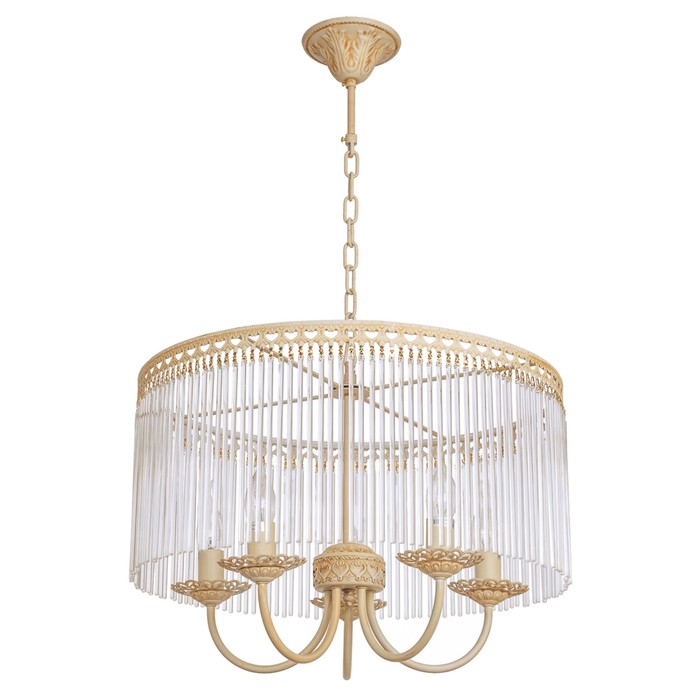 Люстра хрусталь классика "Аделина" 5 ламп 60W Е14 основание бежевое с белым 50х50х32 см