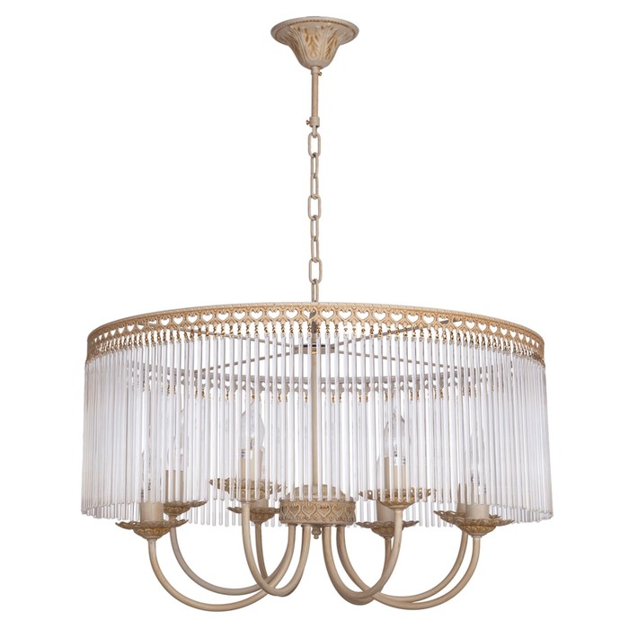 Люстра хрусталь классика "Аделина" 8 ламп 60W Е14 основание бежевое с белым 62х62х35 см