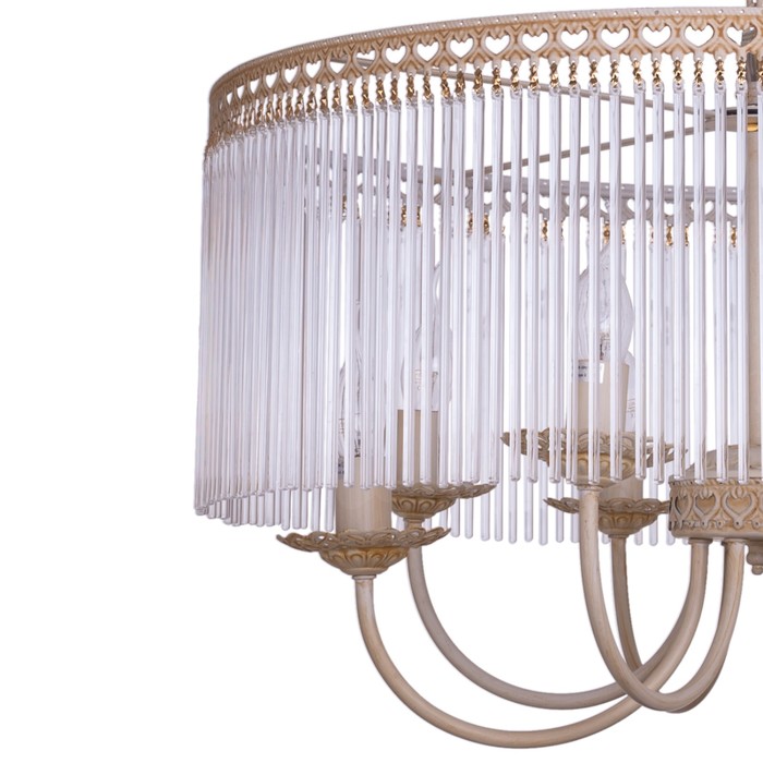 Люстра хрусталь классика "Аделина" 8 ламп 60W Е14 основание бежевое с белым 62х62х35 см