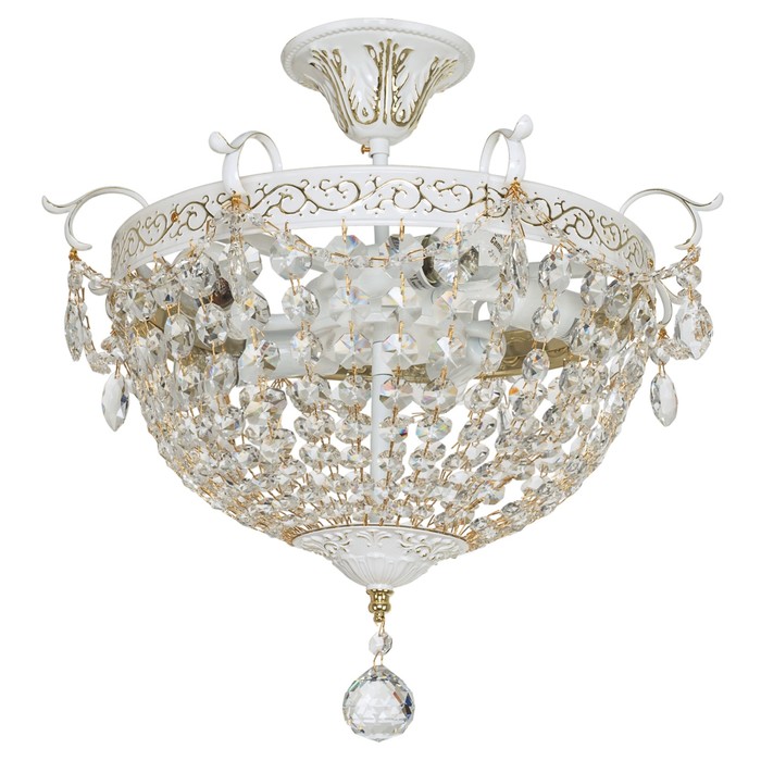 Люстра хрусталь "Магдалена" 5 ламп 60W Е14 основание белое с золотом 43х43х38 см