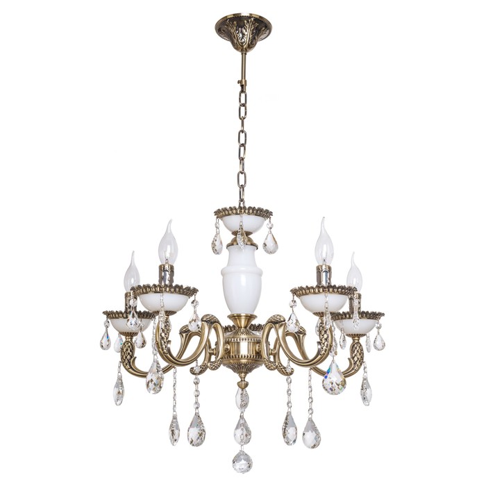 Люстра хрусталь классика "Элегия" 5 ламп 60W Е14 основание античная бронза, белое 65х65х110 см 155