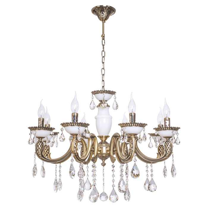 Люстра хрусталь классика "Элегия" 8 ламп 60W Е14 основание античная бронза, белое 76х76х110 см 155